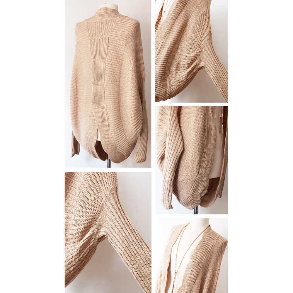 Beige Scallop Edge Open front Cozy Cocoon Cardigan - Picture 5 of 8